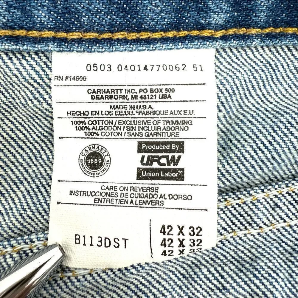 Vintage Carhartt Straight Fit Tapered Leg Jeans Men's Size 41x32 USA Union Made - Picture 7 of 10